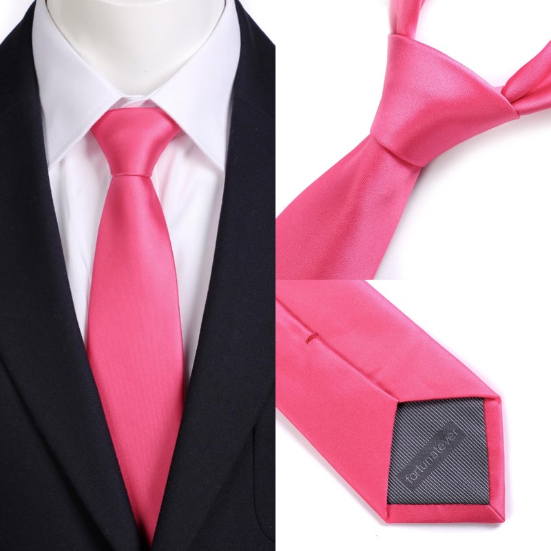 fortunatever Classical Men's Solid Necktie,Hot Pink Ties For Men With Gift Box - Image 3